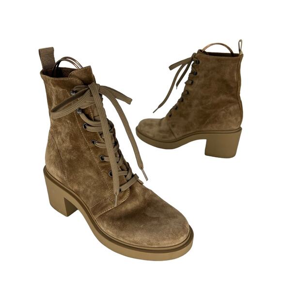 Gianvito Rossi Foster 45mm Suede Lace Up Boots in Beige - Picture 3 of 16